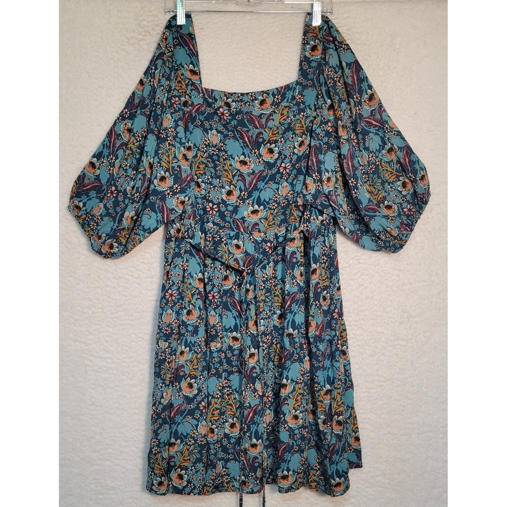 Maurices Floral Women's Dress Size 2X Puff Sleeve Tie NEW NWT Square Neck 1756 - Picture 2 of 6